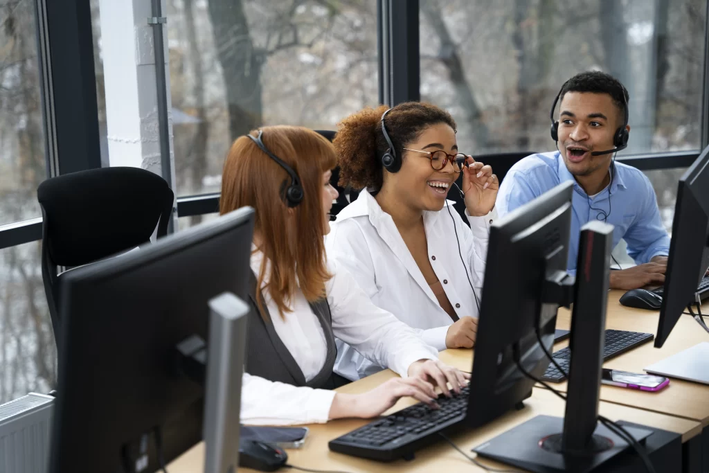 Professional South African inbound contact centre environment, showcasing agents handling outsourced customer service calls in a high-tech, efficient office space; a faint South African flag watermark in the background highlights South Africa's leadership in call centre outsourcing excellence.