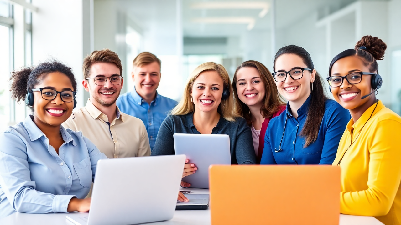 A_team_of_diverse_call_center_agents_working_together representing a Contact Center in South Africa