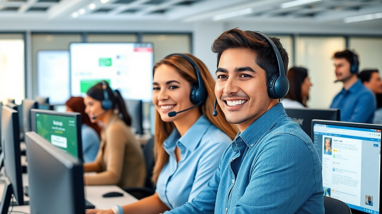 ecommerce call center agents smiling with headphones offering customer support service in south africa