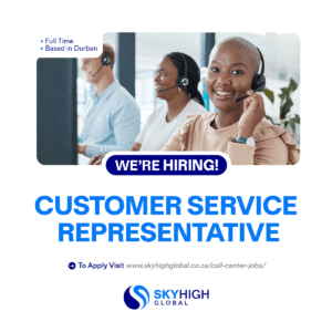 Diverse team at SkyHigh Global's Durban call centre, promoting Customer Representative role. Represents a leading outsourced contact centre South Africa.